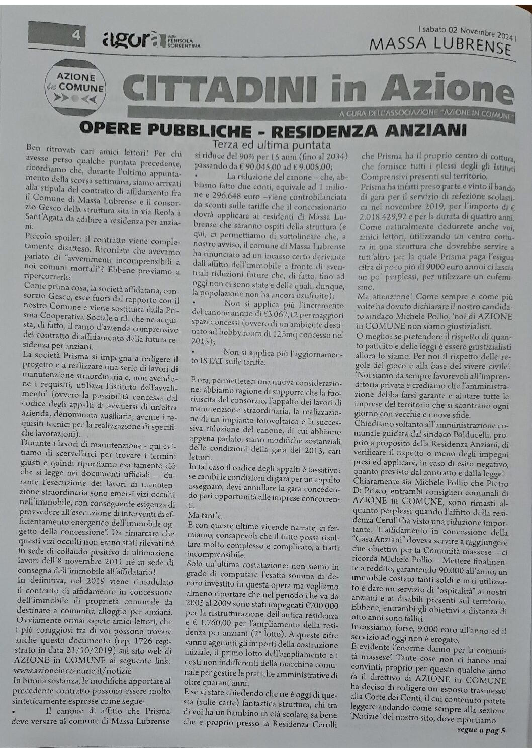 2 Novembre 2024 – Opere pubbliche: La residenza Anziani terza puntata